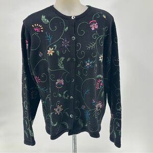 Talbots Women's Embroidered Cardigan Linen Cotton Blend Size M